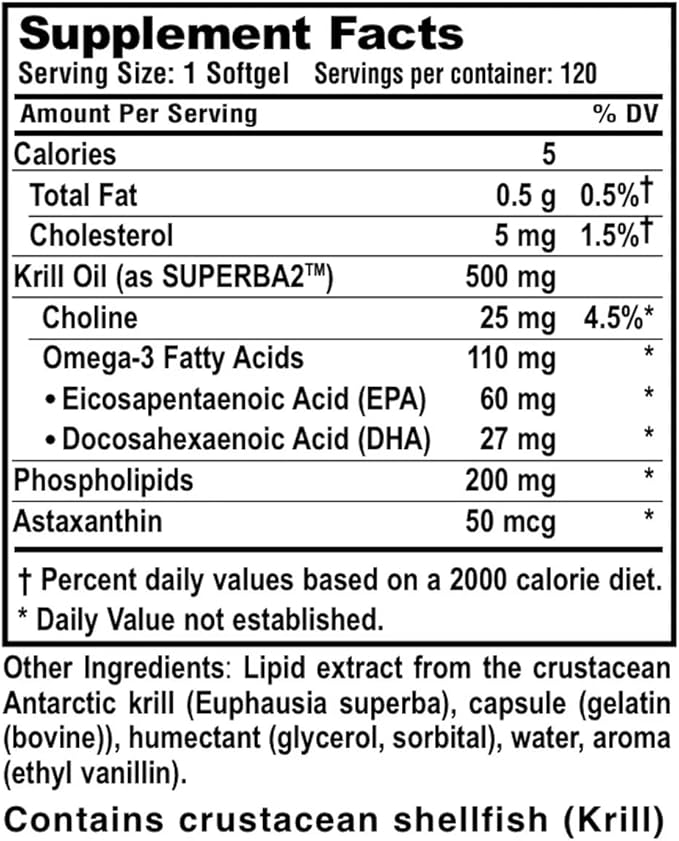 MDR Antarctic Krill Oil 500mg – Phospholipid Omega-3 with Astaxanthin – Supports Heart Brain &amp Joint Health – 60 Softgels