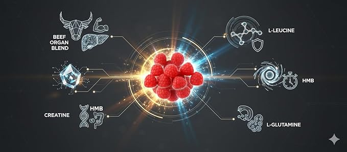 Sugar Free Grass-Fed Beef Organ Supplement Gummies with HMB L-Leucine Vitamin A B12 C D3 Supports Muscle Growth Cognitive Function Energy Detoxification Desiccated Pasture Raised Grain Free