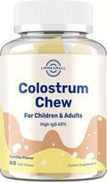 Bovine Colostrum Chews Supplement with 60% IgG for Humans Women Men Kids- for Immune Gut Bone Joint Cognitive Overall Growth from Grass-Fed Cows &amp Vanilla Flavor 60 Soft Chews