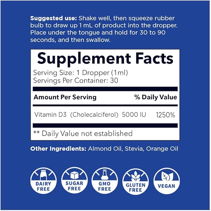 Nanoceutical Solutions Nano Vitamin D3+K2 Nanosized Liquid Particles | Rapid Absorption | 5000 IU Potent Formulation - 1Fl Oz | Non-GMO Gluten Free | Supports Bone Joint Heart &amp Immune Health