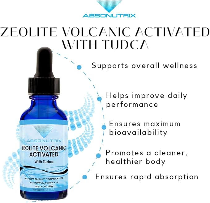 Absonutrix Zeolite Volcanic Activated with Tudca Advanced Formula 390 mg 4 Oz Liquid 302 Servings Made in USA Quick AbsorptionNon-GMO GMP Certified Facility Cruelty-Free Products