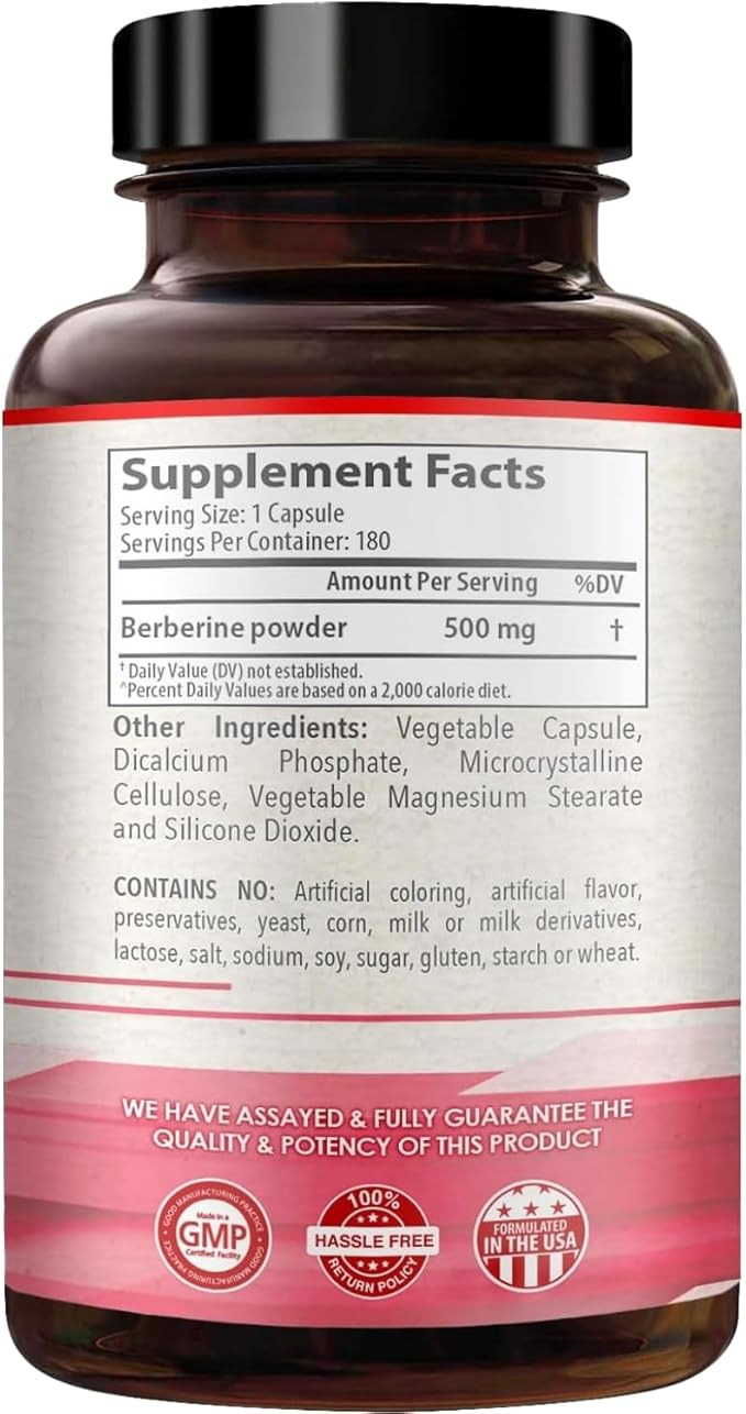 High Strength Berberine Supplement 500mg - Once Daily Potent Berberine 500mg Antioxidant Quercetin Supplement for Heart Aging and Vitality Support - Vegan Friendly &amp Made in the USA (180 Servings)