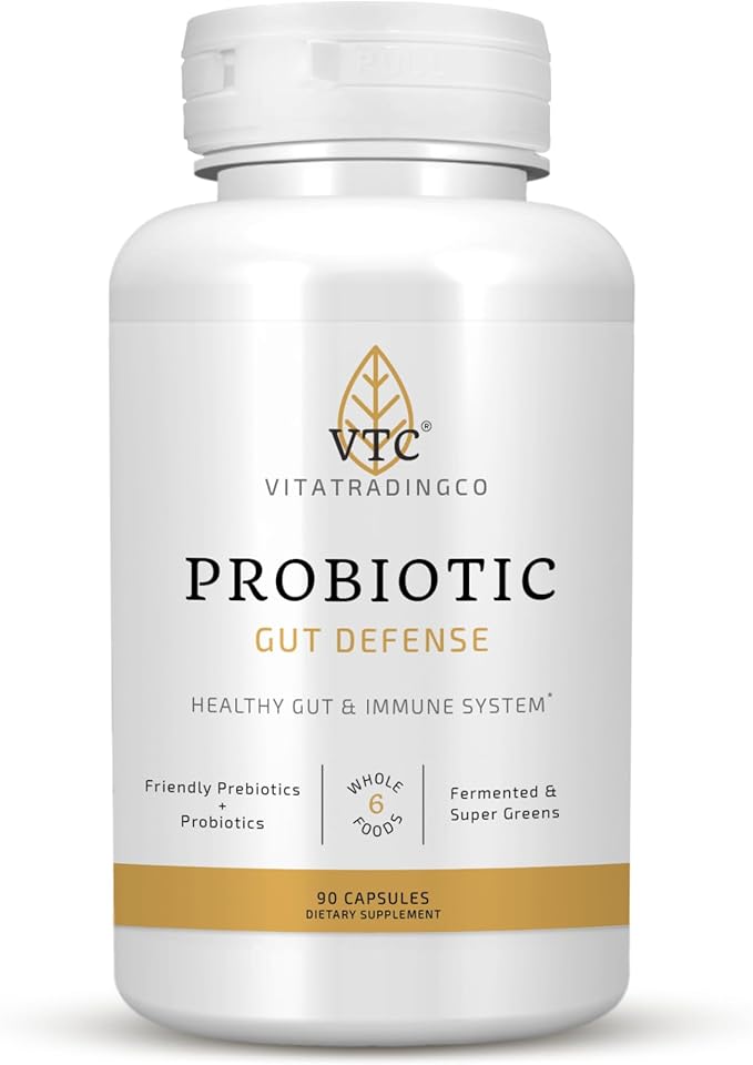 VTC VitaTradingCo. Probiotic Gut Defense | Probiotics and Prebiotics for Gut Health &amp Digestion | 1 Billion CFU with Whole Food Base | 90 Capsules