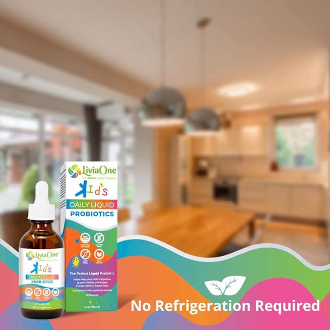 LiviaOne Daily Liquid Probiotics for Kids Probiotic Supplement for Digestive Health and Immune Support USDA-Certified Organic Vegan and Allergen-Free Non-GMO Probiotics 2 Fl Oz (Pack of 1)