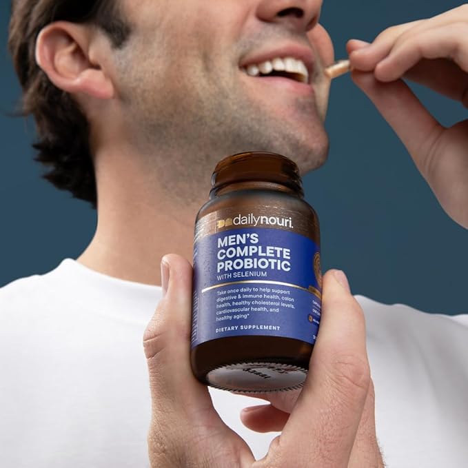 Daily Nouri Probiotics for Men | Gut Microbiome &amp Hormone Balance Support | 5 Clinically Studied Strains + Selenium for Testosterone Sperm Motility &amp Male Reproductive Health | 30-Day Supply