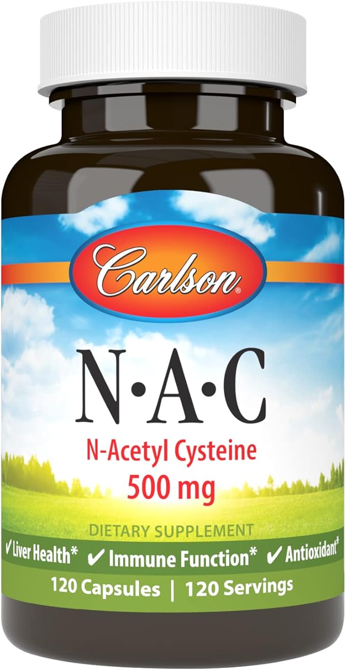 Carlson - NAC N-Acetyl Cysteine 500mg Liver Health Immune Function Antioxidant 120 Vegetarian Capsules