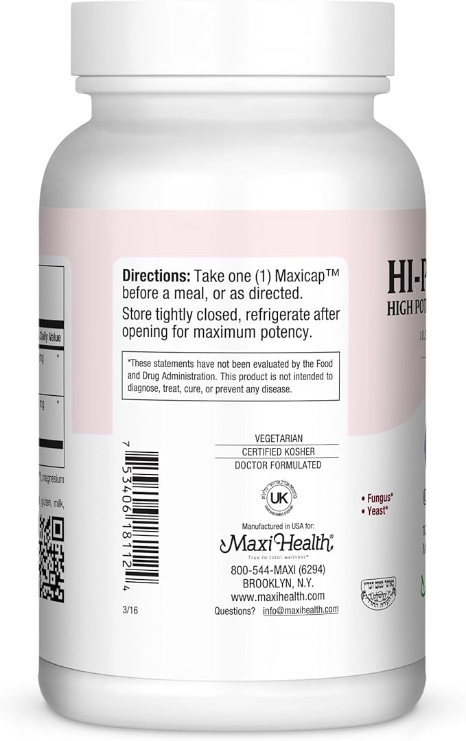 Maxi Health Hi-Po Dophilus Probiotics for Digestive Health &amp Immune Support – Probiotics for Women and Men with 10.5 Billion CFU – Kosher Vegan Non-Dairy 120 Capsules