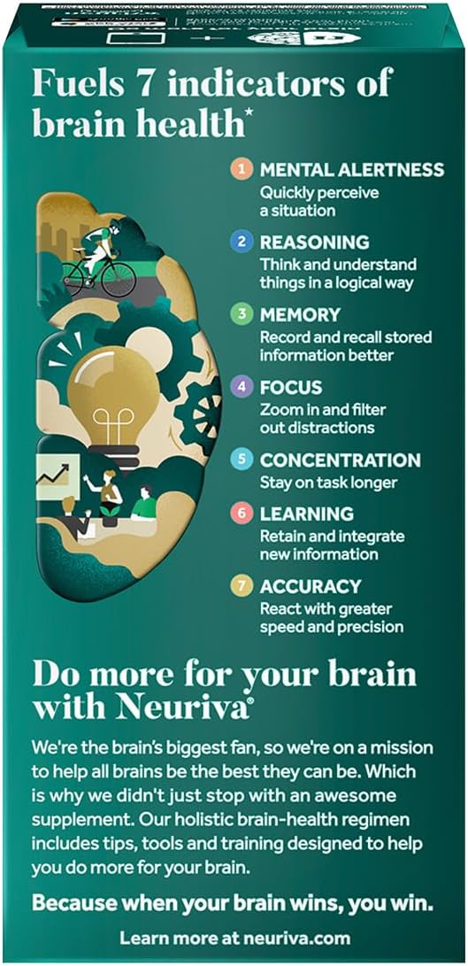 NEURIVA Ultra Decaf Clinically Tested Nootropic Brain Supplement for Mental Alertness Memory Focus &amp Concentration Cognivive Neurofactor Phosphatidylserine Vitamin B6 B12 60 Caps (2 Pack)