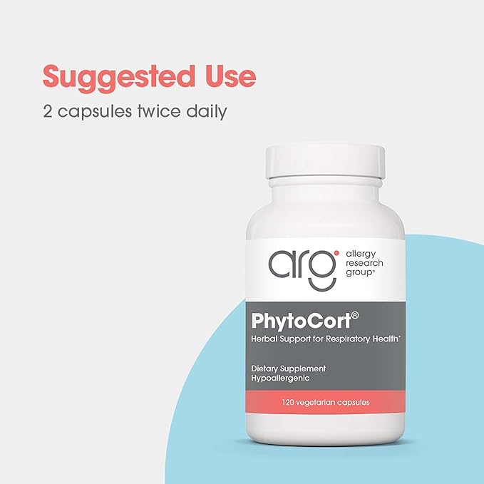 Allergy Research Group PhytoCort Supplement - Respiratory Support Lung Health Lung Detox Lung Cleanse Healthy Breathing Herbal Support Reishi Licorice Noni Vegetarian Capsules - 120 Count