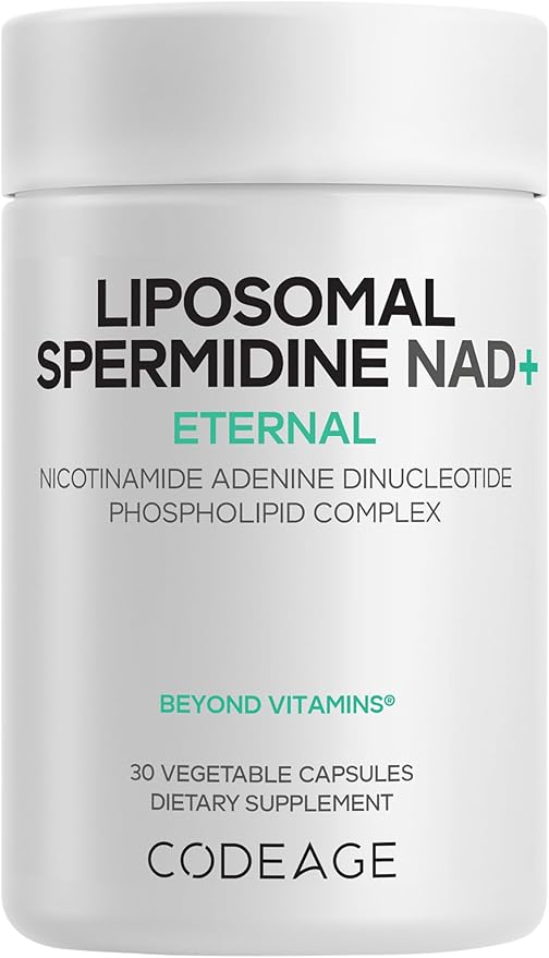 Codeage Liposomal Spermidine NAD+ Spermidine Supplement - 500 Mg NAD+ Vitamin C - Liposomal Delivery - Nicotinamide Adenine Dinucleotide Pills - 1 Capsule Per Serving - Vegan Non-GMO - 30 Capsules