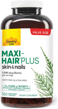 Country Life Maxi-Hair Plus 5000 mcg Biotin 360 Capsules Certified Gluten Free Certified Vegetarian