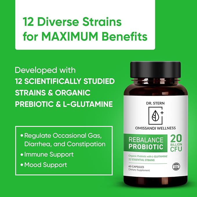 OMISSANDI-WELLNESS Rebalance Probiotic Supplement - Dr. Ian Stern Formulated - for Superior Digestion &amp Immunity - W/ Organic Prebiotic &amp L-Glutamine - 20 Billion CFU - 60 Caps