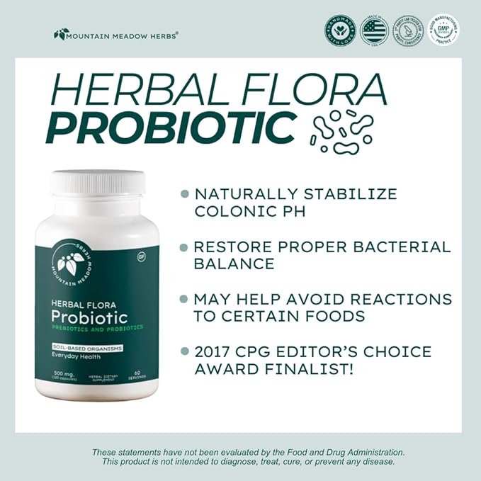 Mountain Meadow Herbs Herbal Flora Probiotics and Prebiotics: Soil-Based probiotic -120 Capsules