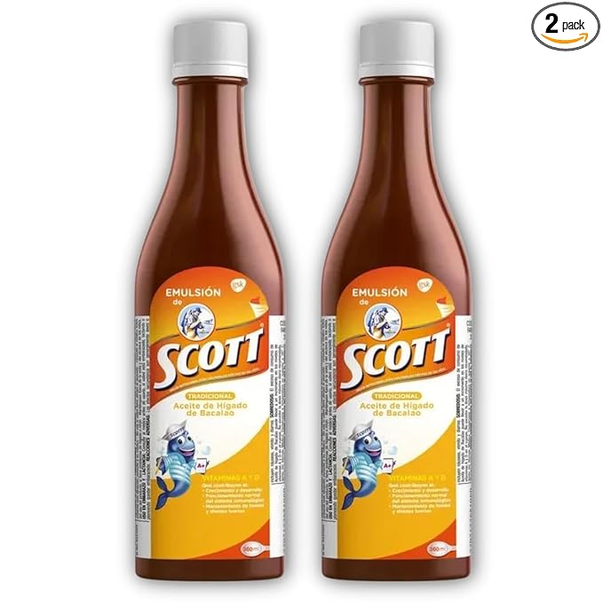 Emulsion de Scott Aceite de hígado de bacalao sabor tradicional Pack de 2 de 6.1 fl oz - 180 ml - Suplemento dietético para niños con vitamina A y Calcio.