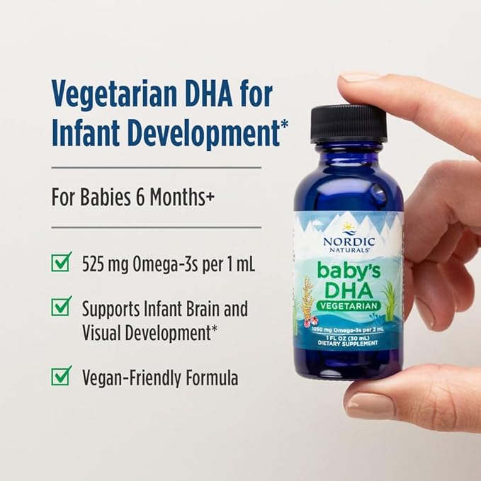 Nordic Naturals Baby’s DHA Vegetarian Unflavored - 1050 mg Plant-Based Omega-3-1 oz - Supports Brain &amp Vision Development in Babies - Non-GMO Vegan - 15 Servings