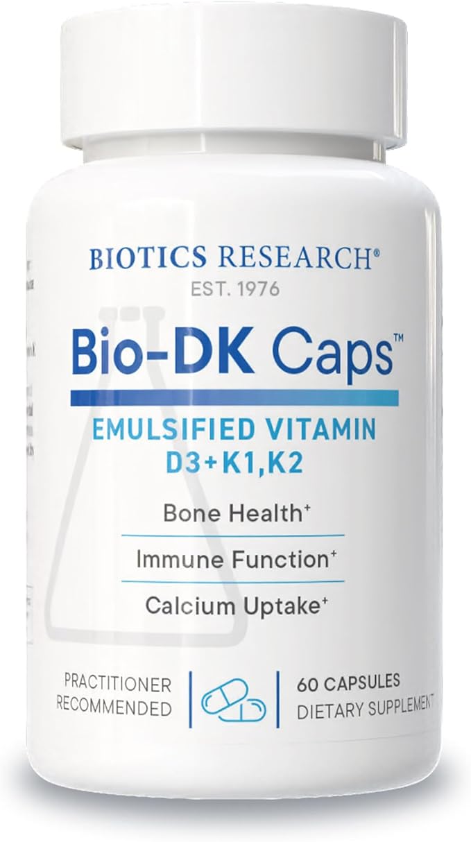 BIOTICS RESEARCH Bio-DK Caps™–Emulsified Vitamin D and K Vitamin D3 125 mcg &amp Vitamin K (k1k2) 550 mcg- MK7– Vitamin D3 K2 K1 Stronger Bones Musculoskeletal Strength Healthy Heart &amp BMI 6