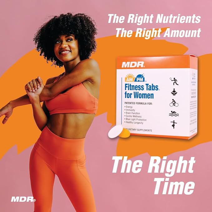 MDR Fitness Tabs Patented AM/PM Multivitamin for Women – Doctor Formulated Daily Supplement Supporting Energy ATP &amp NAD Production Fitness Immunity &amp Healthy Aging – Gluten Free – 2 Month S