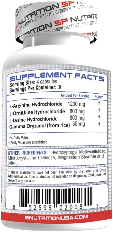 SP Nutrition Tri-GH Amino Complex L-Arginine L-Ornithine L-Lysine 120 Capsules Muscle Support Supplement