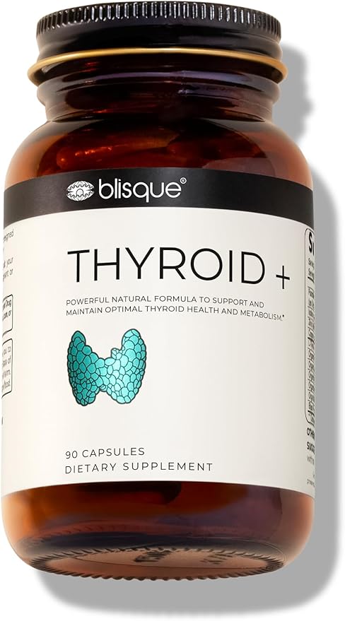 Blisque – Thyroid Support Supplement Complex for Metabolism Boost and Increased Energy Clarity and Focus | Doctor-Approved | with Iodine Ashwagandha Zinc L-Tyrosine | 90 Capsules