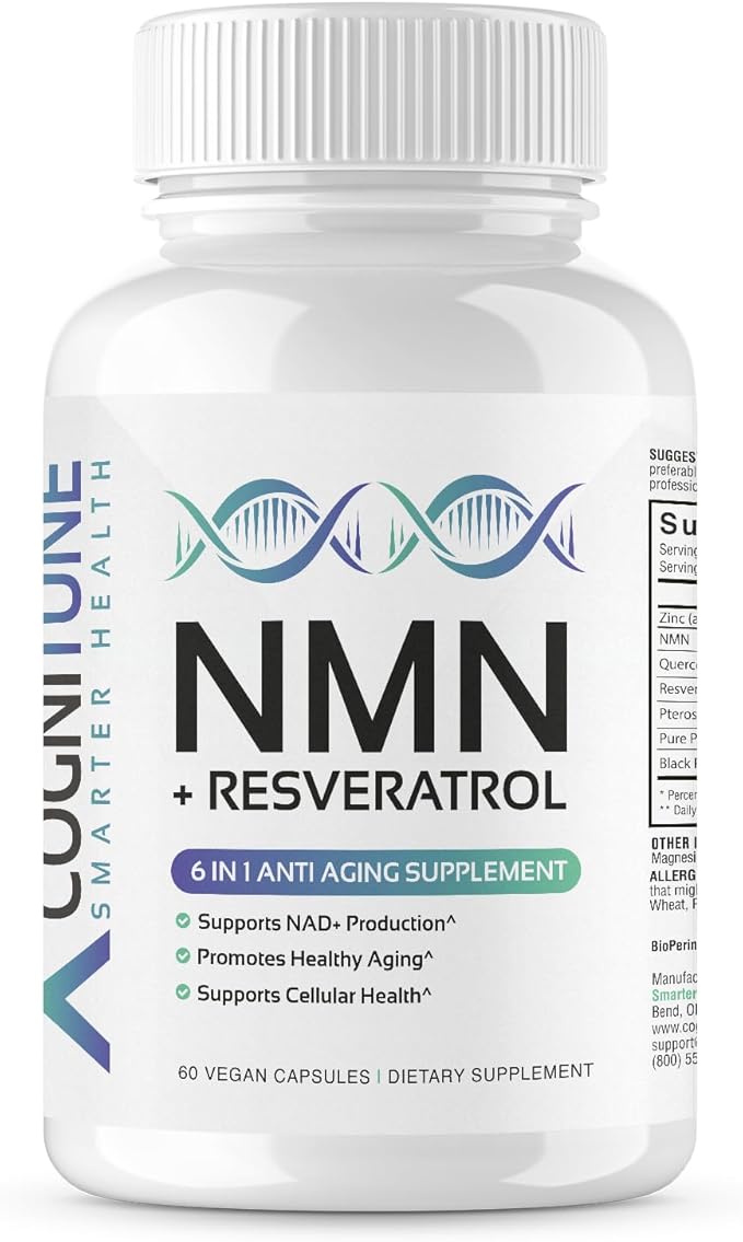 CogniTune NMN Supplement - NMN with Resveratrol Pterostilbene Quercetin Zinc &amp PQQ for NAD+ Cellular Energy - Longevity Support for Healthy Aging &amp Brain Function 1115mg