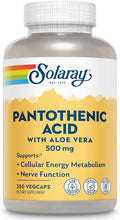 SOLARAY Pantothenic Acid 500mg - Pantothenic Acid Supplement (Vitamin B5) - Essential B Complex Vitamin - Nervous System and Cellular Energy Support - Vegan Gluten Free 60-Day Guaratee 250 Servings