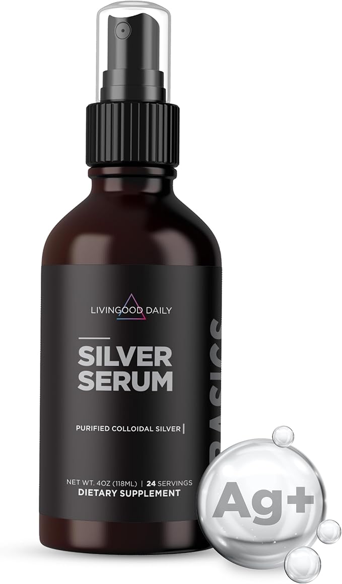 Livingood Daily Colloidal Silver Liquid Spray Purified Silver with Deionized Water for Daily Wellness Support Oral Hygiene Skin Care Throat &amp Sinus Health Vegan Gluten Free Non GMO 4 Oz Bo