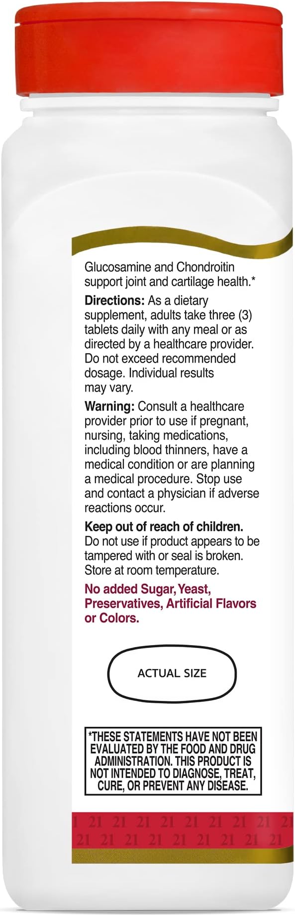 21st Century Glucosamine Chondroitin 500/400mg - Double Strength Tablets 180 Count