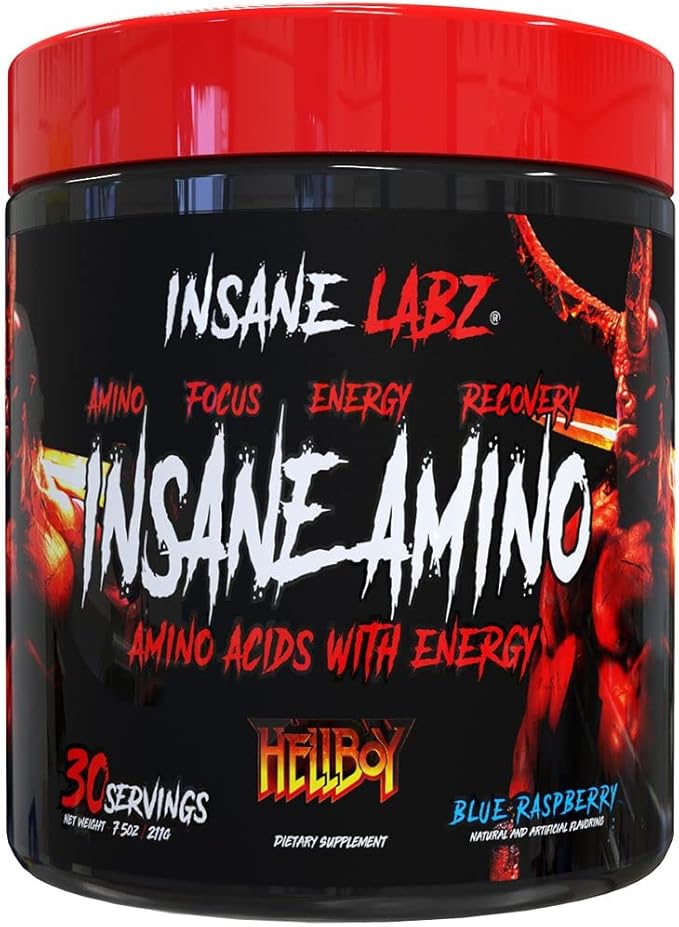 Insane Labz Hellboy Bundle Psychotic Hellboy Pre Workout and Insane Amino BCAA Increase Muscle Mass Strength Focus and Recovery Time Blue Raspberry