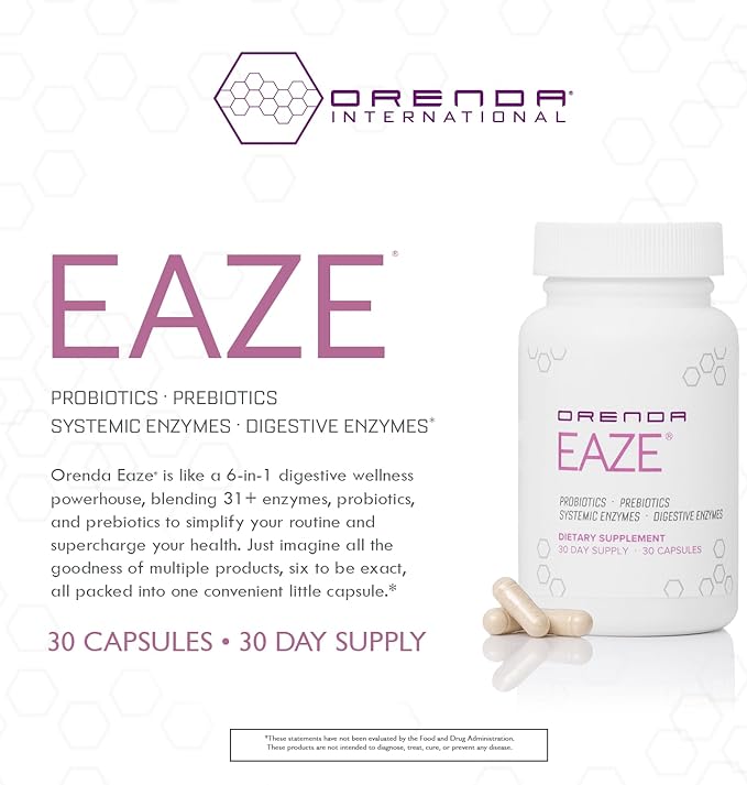 Orenda Eaze®: Gut Wellness Capsules | 6-in-1 Digestive Support with Probiotics Endospores Peptizyme-SP EN Prebiotics and Digestive Enzymes - Elevate Your Gut Health Today - 30 Capsules