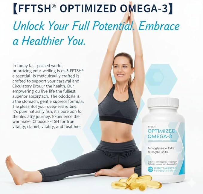 FFTSH Omega-3 Monoglyceride Fish Oil – 120 Softgels for Heart Circulatory Health &amp Digestive Comfort