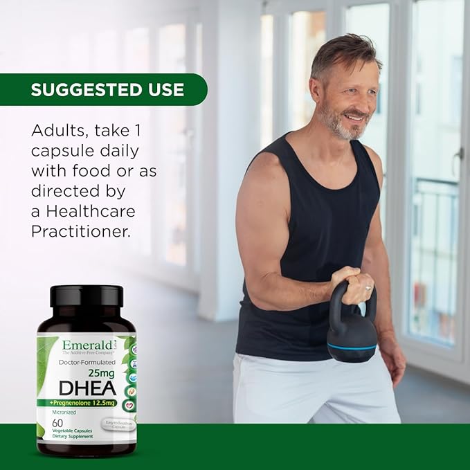 Emerald Labs DHEA 25mg - Adrenal Support Supplement to Help Hormone Balance* - Includes DHEA - Gluten-Free - 60 Vegetable Capsules (30-Day Supply) (Pack of 2)