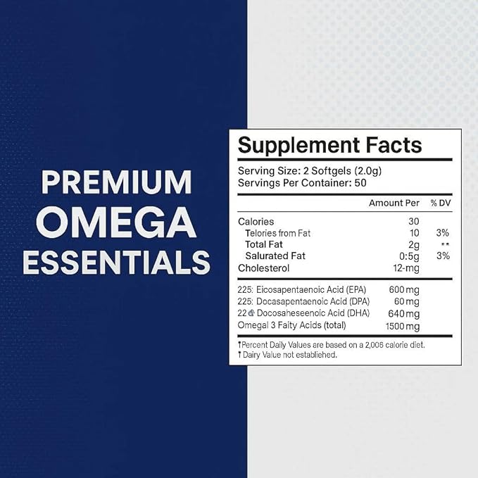 Omega-3 Supplement with DPA EPA &amp DHA – Wild Menhaden Fish Oil Capsules Non-GMO Sustainably Sourced Omega Oils 120 Count