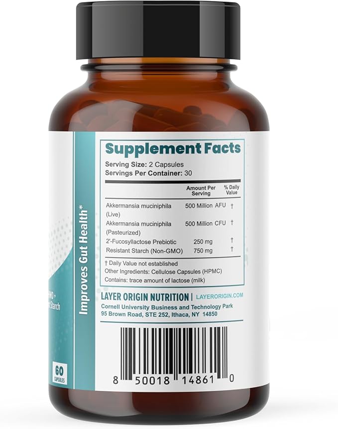 Layer Origin Akkermansia muciniphila Probiotic with Both Live + Pasteurized Akkermansia and PureHMO Prebiotic Validated Strain Updated 4-in-1 Formula