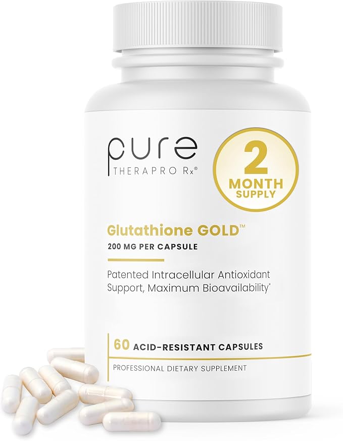Pure Therapro Rx S-Acetyl Glutathione Gold 200mg | 2 Month Supply Acid-Resistant Capsule | Patented Acetylated Form of Glutathione | Zero Fillers Or Flow Agents | Pharmaceutical Grade Non-GMO