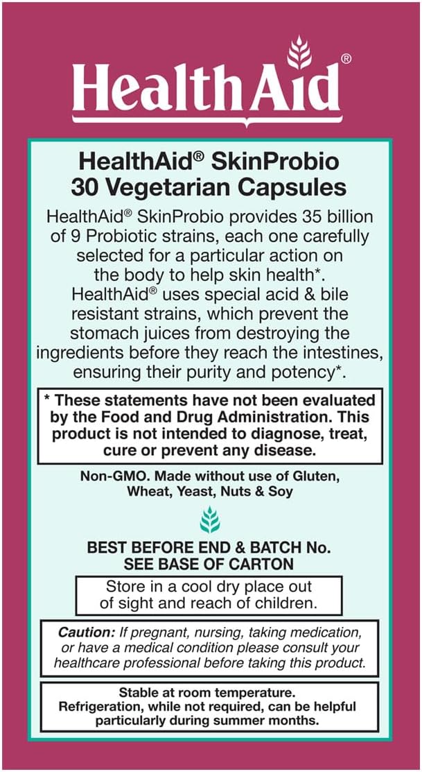 SkinProbio 35 Billion CFU | 9‑Strain Vegetarian Probiotic Once‑Daily Capsules to Support Healthy Skin &amp Gut Balance