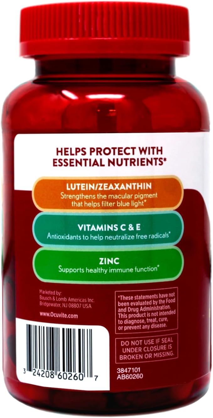 Ocuvite Eye Health Gummies Mixed Fruit Flavors 60 Count (Pack of 2)