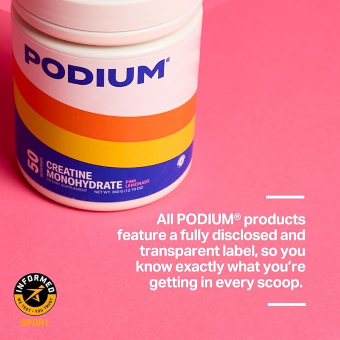 Podium Nutrition Solos | Creatine Monohydrate 50 Servings Pink Lemonade Boost Athletic Performance