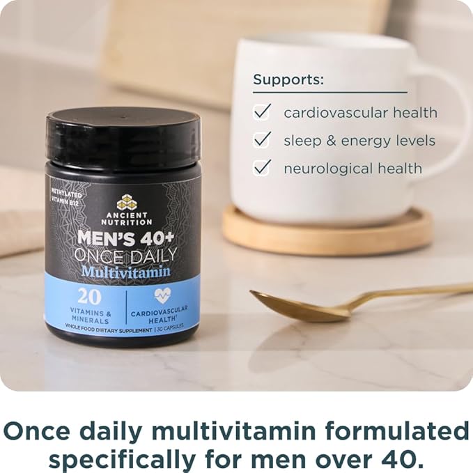 Ancient Nutrition Multivitamin for Men Multi Men's 40+ Once Daily Vitamin Supplement Magnesium Vitamin A Methylated B and K2 Supports Immune System  30 Ct