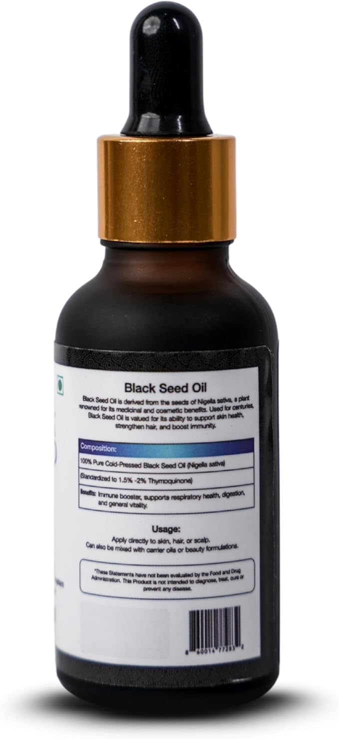 Pure Black Seed Oil for Skin Hair Scalp | Cold Pressed Nigella Sativa 30ml Herbal Oil for Hair Scalp Non-GMO Natural Supplement Antioxidant Joints Skin &amp Hair