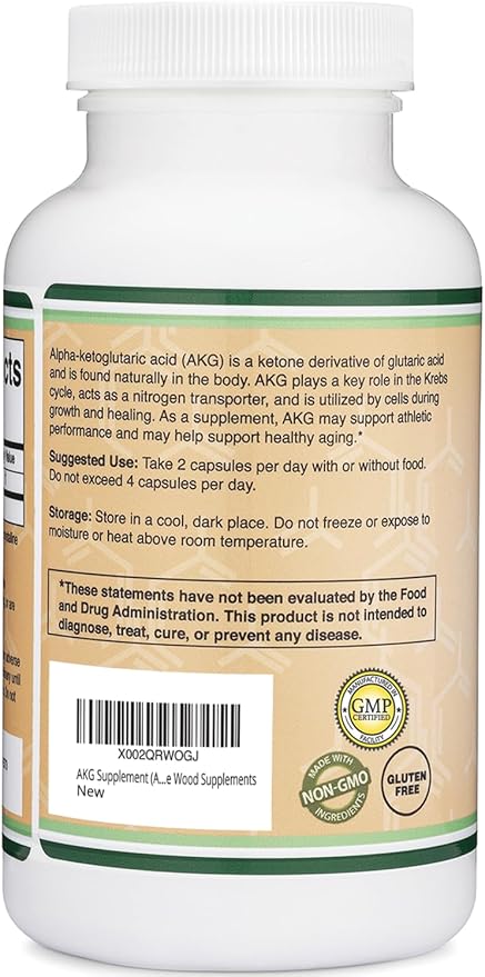 AKG Supplement (Alpha Ketoglutaric Acid) 1000mg Per Serving (180 Capsules) Different and May Be More Effective Than AAKG (Recently Studied for Healthy Aging Properties) Gluten Free by Double Wood