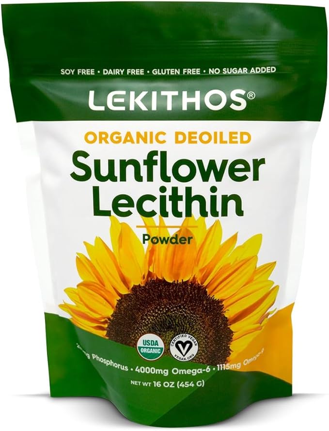 Organic Sunflower Lecithin Powder (Deoiled) | 1770mg Phosphatidylcholine Per Serving | Omega-6 &amp Omega-9 Fatty Acids | USDA Organic Non-GMO Soy-Free Gluten-Free Vegan | 16oz (454g)
