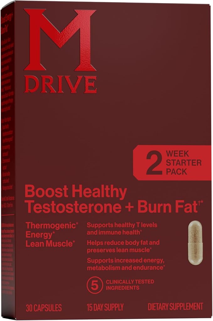 Mdrive Boost and Burn Testosterone Booster and Fat Burner for Men Energy Strength Stress Relief KSM-66 Ashwagandha Advantra Z Chromax 30 Capsules
