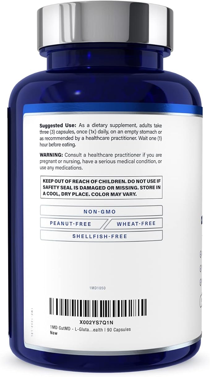 1MD Nutrition GutMD - L-Glutamine and Prebiotic for Gut Integrity | Promote Digestive Tract Health | 90 Capsules (2-Pack)