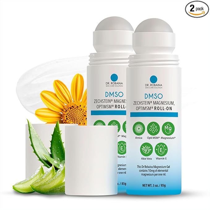 Dr. Robaina DMSO Roll-On – 99.9% Pure Dimethyl Sulfoxide | Formula with Zechstein Magnesium Arnica Aloe Vera &amp Vitamin E Non-Greasy Topical Formula | 3 oz