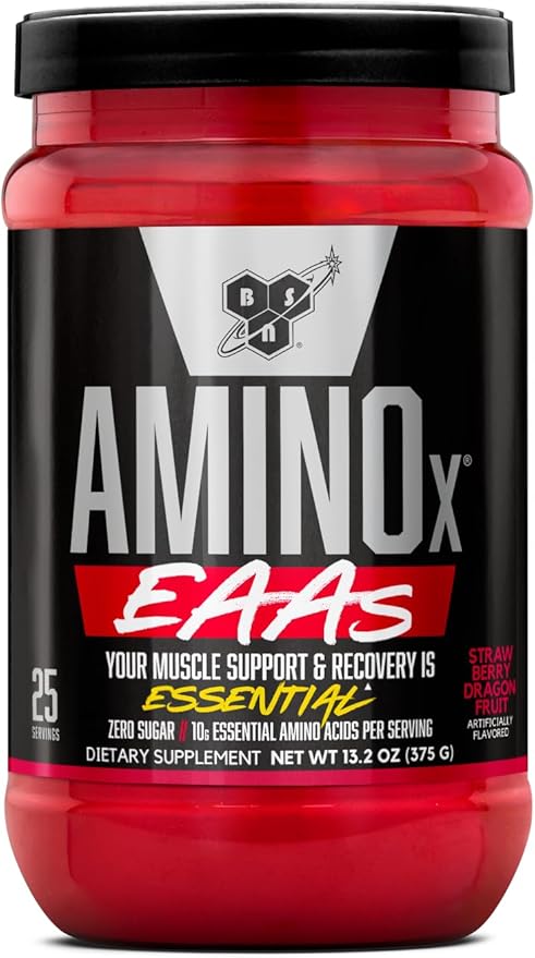 BSN Amino X EAAs Muscle Recovery &amp Endurance 10g Essential Amino Acids 5g BCAAs Zero Sugar Caffeine Free Strawberry Dragonfruit 13.2oz 25 Servings