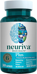NEURIVA Plus Brain Supplement for Memory and Focus Clinically Tested Nootropics for Concentration for Mental Clarity Cognitive Enhancement Vitamins B6 B12 Phosphatidylserine 30 Capsules