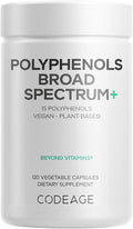 Codeage Polyphenols Broad Spectrum Supplement - Blend of 15 Berries Fruits and Botanical Extracts Decaf Green Tea Leaf Quercetin Resveratrol Pomegranate Turmeric - Non-GMO - 120 Capsules