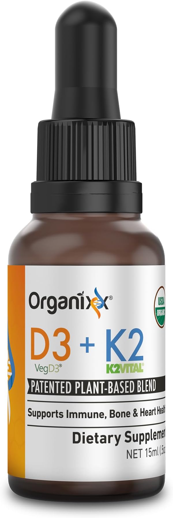 Organixx D3 K2 Supplement Supports Bone and Immune Health Bioavailable and Easy Absorption Formula with MCT Oil for Overall Wellness Clean Nutrient Blend Non GMO 15 ML 30 Servings
