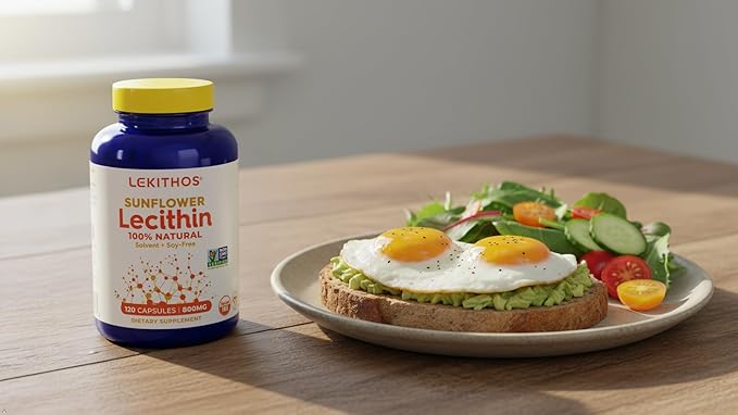 100% Natural Sunflower Lecithin Capsules | Solvent-Free | 800mg Per Capsule | Soy-Free Gluten-Free Vegan | Natural Lactation Support | Nervous System Support | 120 Vegetarian Capsules