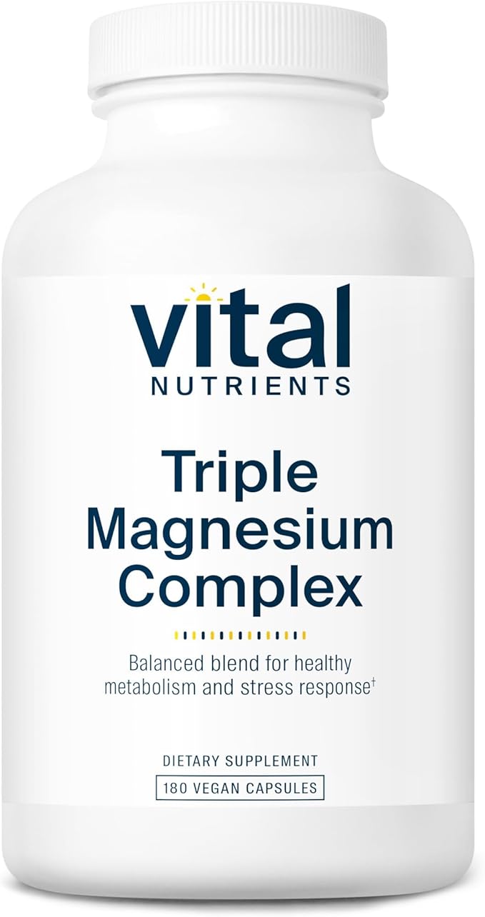 Vital Nutrients Triple Magnesium Complex Supplement - Vegan Magnesium Glycinate Malate &amp Oxide 250mg - Easily Absorbed Magnesium Supplement for Stress Muscle Heart Bone Support - 180 Capsules